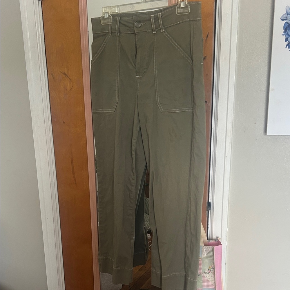 Wide Leg Utility Pants in Olive Green
